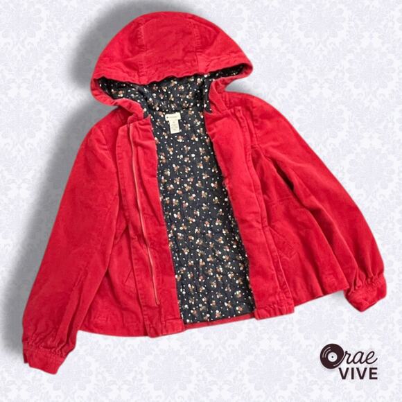Anthropologie Elevenses Red Corduroy Hooded Swing Jacket – Women’s Size 12 - Picture 2 of 4